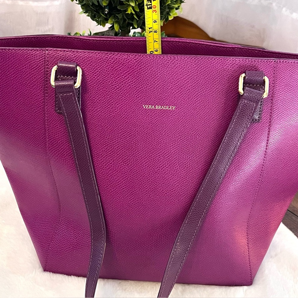 Vera Bradley Ella Leather Tote Handbag Plum - Picture 15 of 16